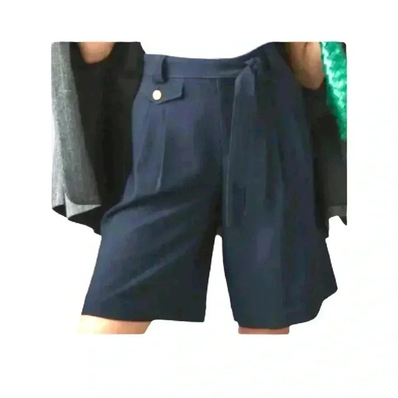 MAEVE ANTHROPOLOGIE TROUSER SHORTS NAVY BLUE RELAXED POCKETS SIZE 0 XSMALL NWT - Picture 1 of 14